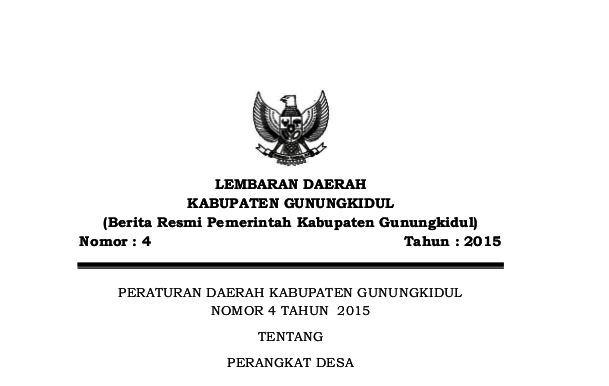 PERATURAN DAERAH KABUPATEN GUNUNGKIDUL NOMOR 4 TAHUN 2015 TENTANG PERANGKAT DESA