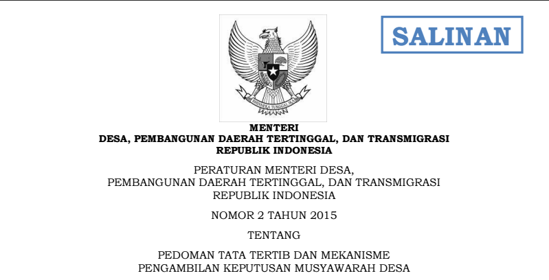 Pedoman Tata Tertib dan Mekanisme Pengambilan keputusan Musyawarah Desa