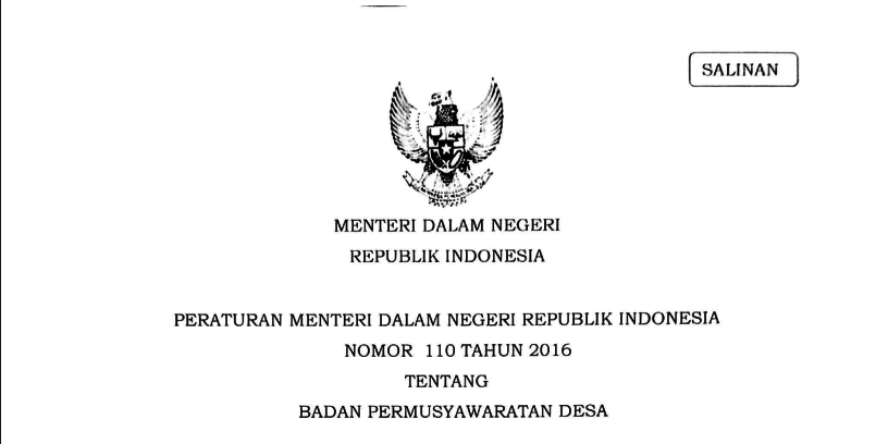 PERATURAN MENTERI DALAM NEGERI REPUBLIK INDONESIA NOMOR 110 TAHUN 2016 TENTANG BADAN PERMUSYAWARATAN DESA