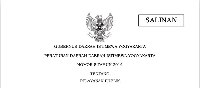 Peraturan Daerah Daerah Istimewa Yogyakarta Nomor 5 Tahun 2014 Tentang Pelayanan Publik