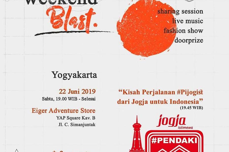e poster eiger weekend blast yogyakarta 22 juni 2019 Kisah Perjalanan #Pijogist dari Jogja Untuk Indonesia